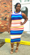 Stripe tank style sleeveless midi dress