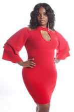 RED TIERED BELL SLEEVE BODY CON DRESS