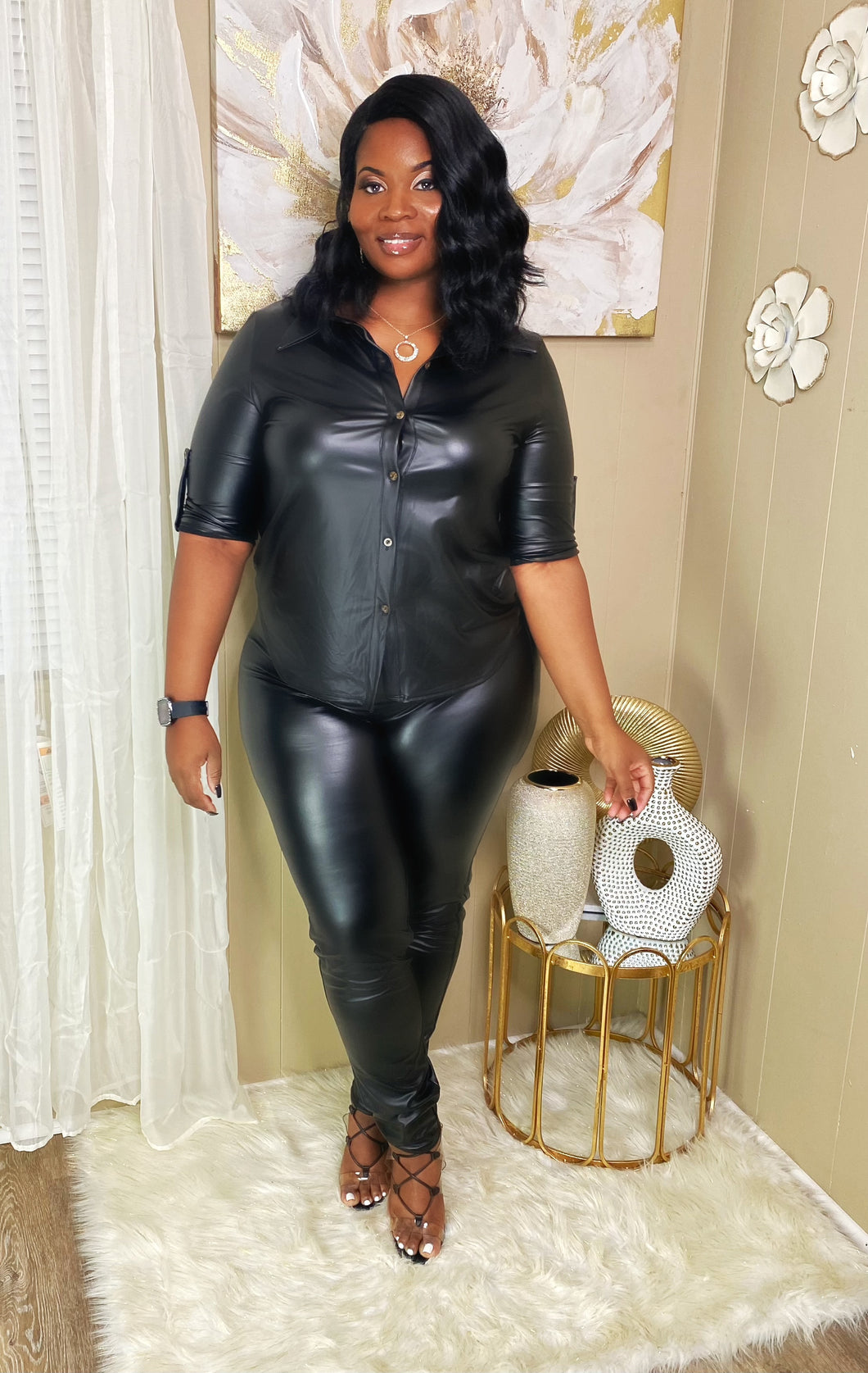 Monica faux leather legging set